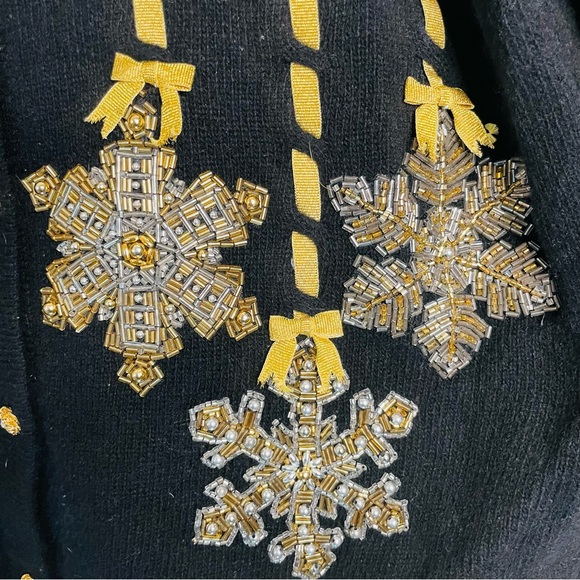 Vintage Design Options Beaded Snowflake Ornament Cardigan Christmas Sweater - Picture 3 of 12